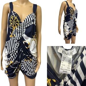Venus Nautical Ruching Tankini Swim Tank Top Navy White and Gold Plus Size 3X